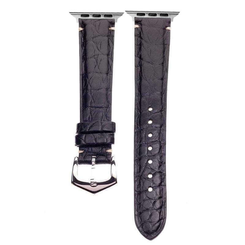 Apple Watch Leather Band ™  Black Alligator Minimal Stitches - Apple Watch Alligator Bands- Milano Straps