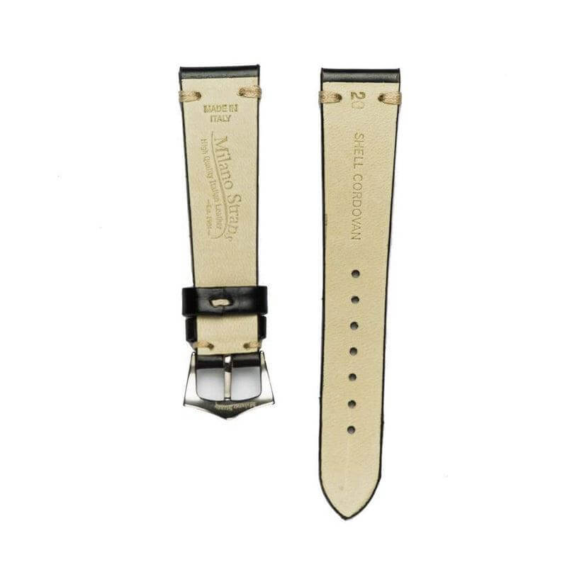 Black Cordovan Leather Watch Strap Ecru Stitches - Milano Straps