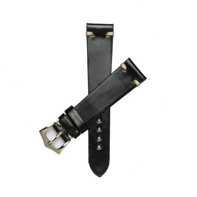 Black Cordovan Leather Watch Strap Ecru Stitches - Milano Straps