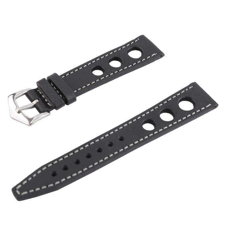 Black "Rally" Leather Watch Strap - Milano Straps