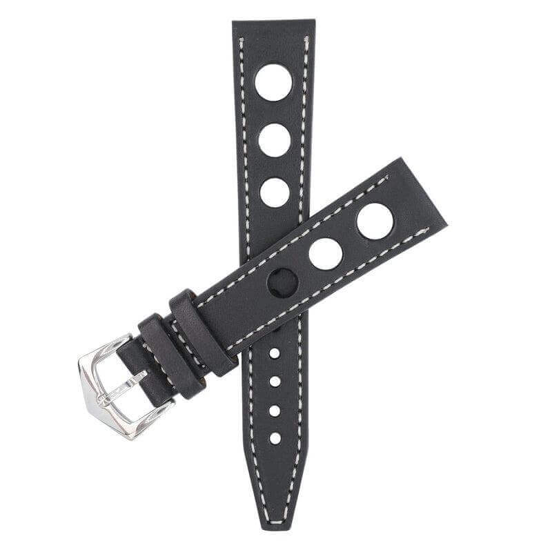 Black "Rally" Leather Watch Strap - Milano Straps