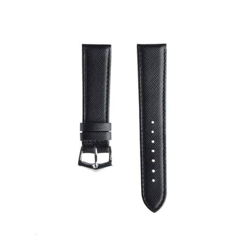 Black Saffiano Folded Edge Black Stitches Watch Strap - Milano Straps