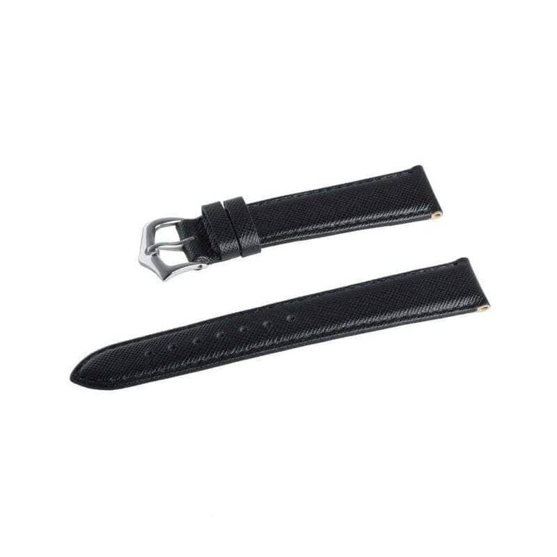 Black Saffiano Folded Edge Black Stitches Watch Strap - Milano Straps