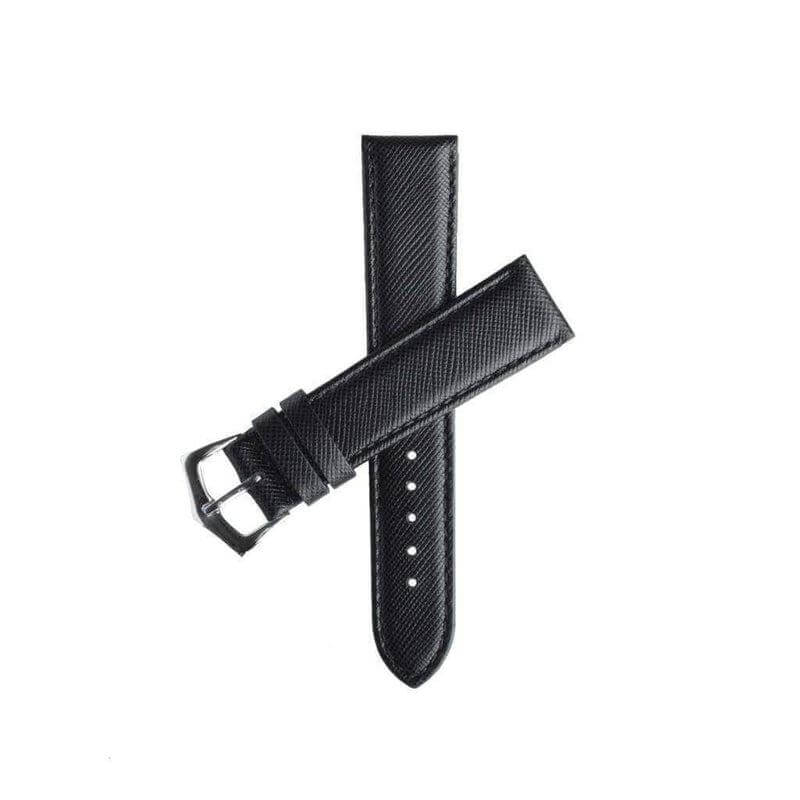 Black Saffiano Folded Edge Black Stitches Watch Strap - Milano Straps