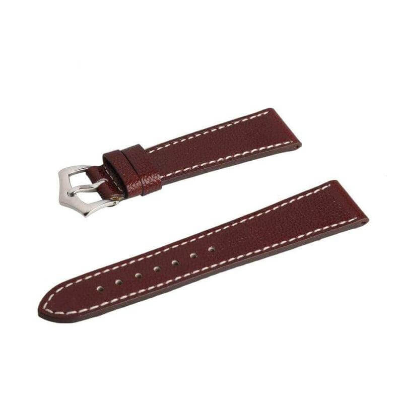 Burgundy Hammered Calfskin Ecru Stitches Watch strap - Milano Straps