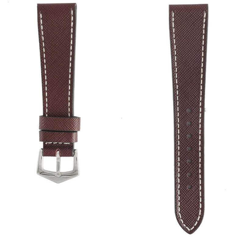 Burgundy Saffiano Leather White Stitches Watch Strap - Milano Straps