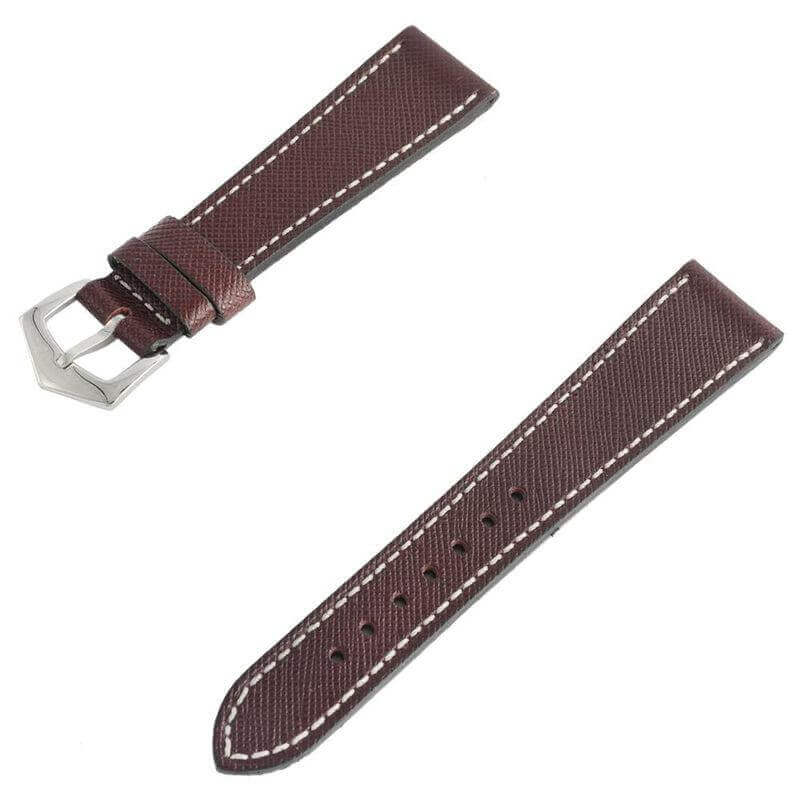 Burgundy Saffiano Leather White Stitches Watch Strap - Milano Straps