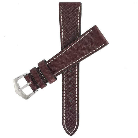 Burgundy Saffiano Leather White Stitches Watch Strap - Milano Straps