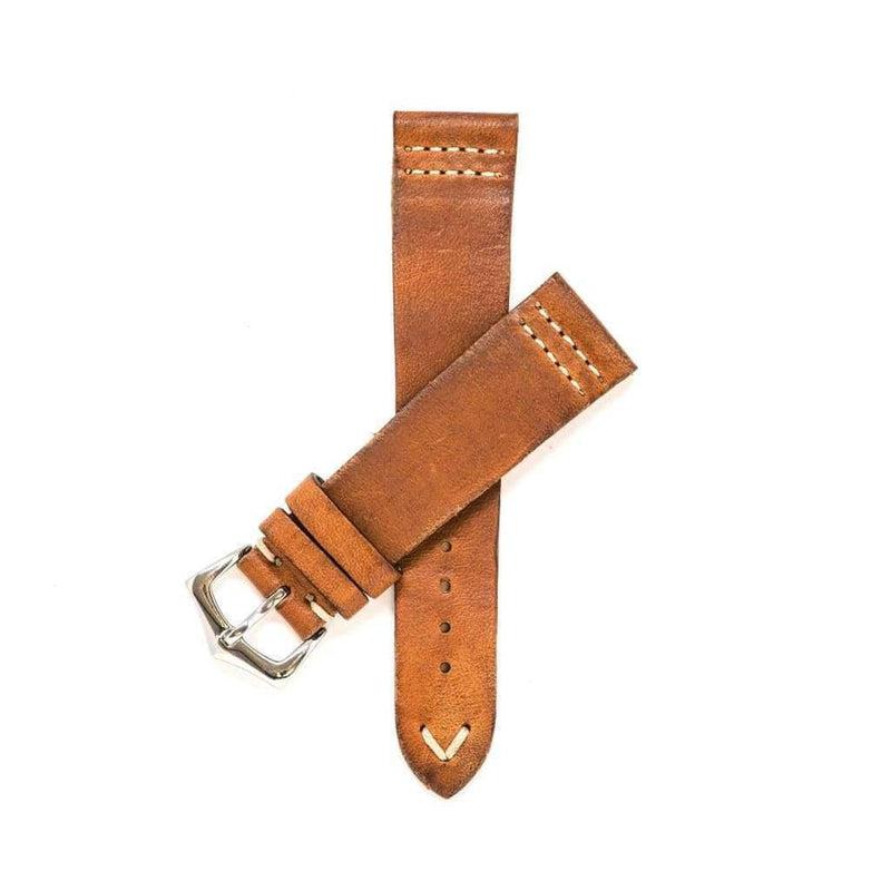 Cognac Vintage Leather Watch Strap Doble Stitches - Milano Straps