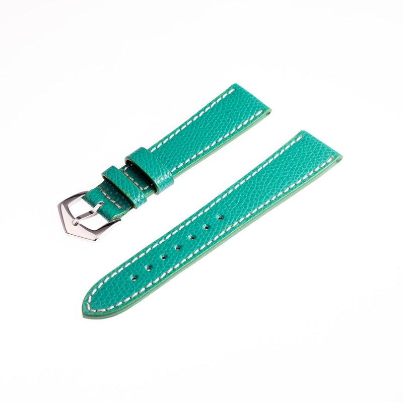 Green Hammered Calfskin Ecru Stitches Watch strap - Milano Straps