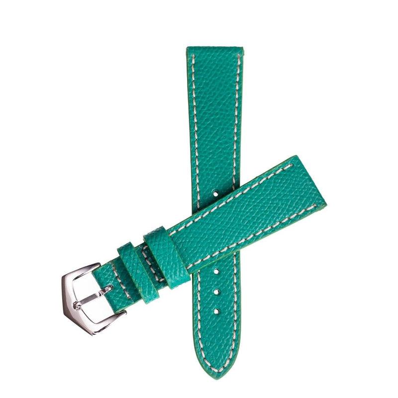 Green Hammered Calfskin Ecru Stitches Watch strap - Milano Straps