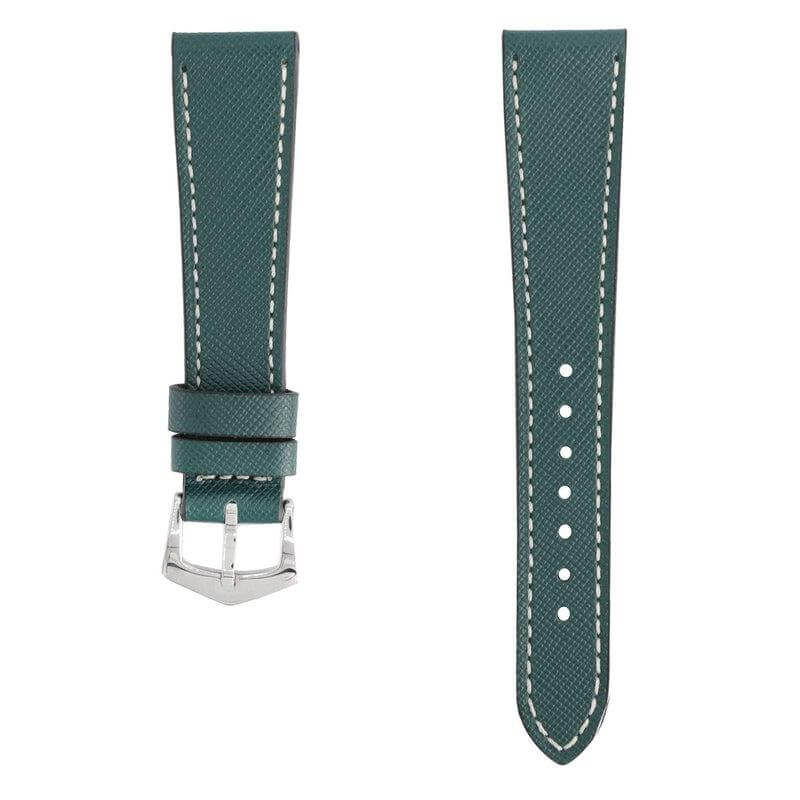 Green Saffiano Leather Ecru Stitches Watch Strap - Milano Straps