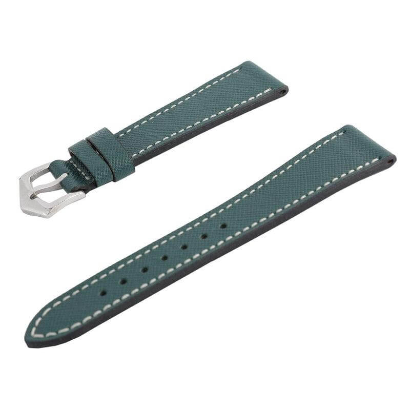 Green Saffiano Leather Ecru Stitches Watch Strap - Milano Straps