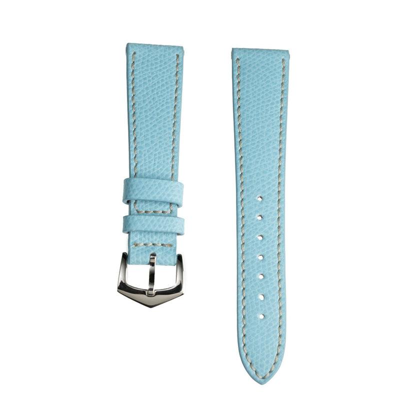 Light Blue Hammered Calfskin Ecru Stitches Watch strap - Milano Straps