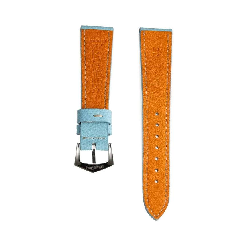 Light Blue Hammered Calfskin Ecru Stitches Watch strap - Milano Straps