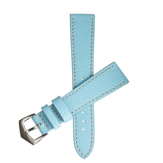 Light Blue Hammered Calfskin Ecru Stitches Watch strap - Milano Straps