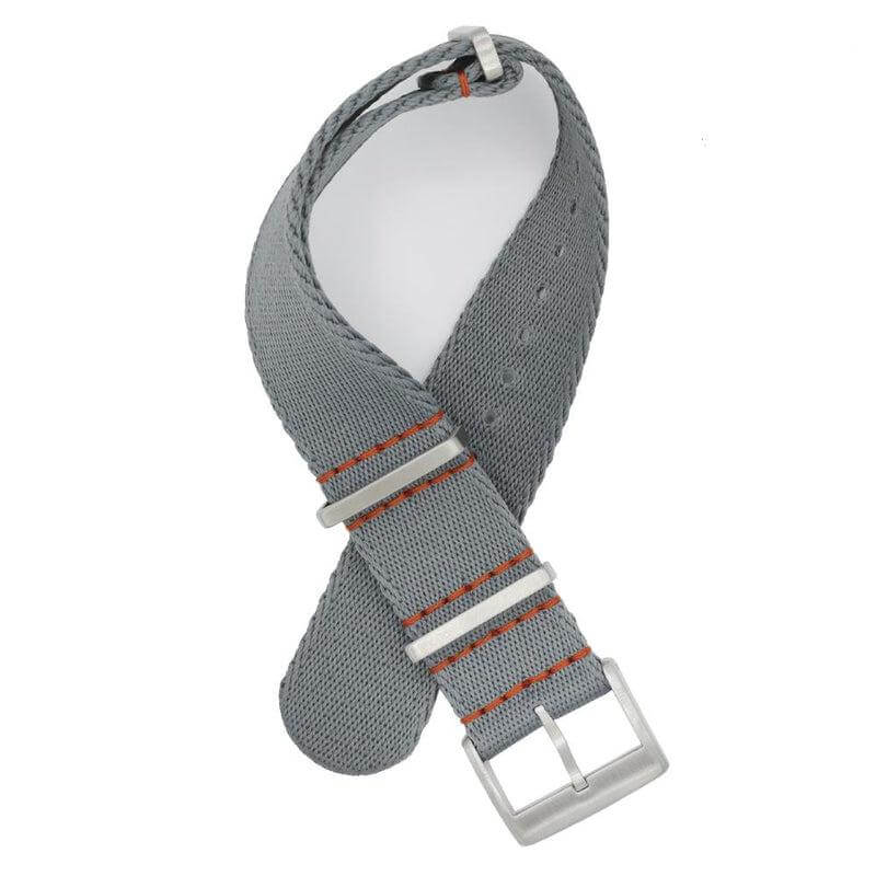 NATO Watch Strap - Grey - Orange Stitches - Military Watch Strap