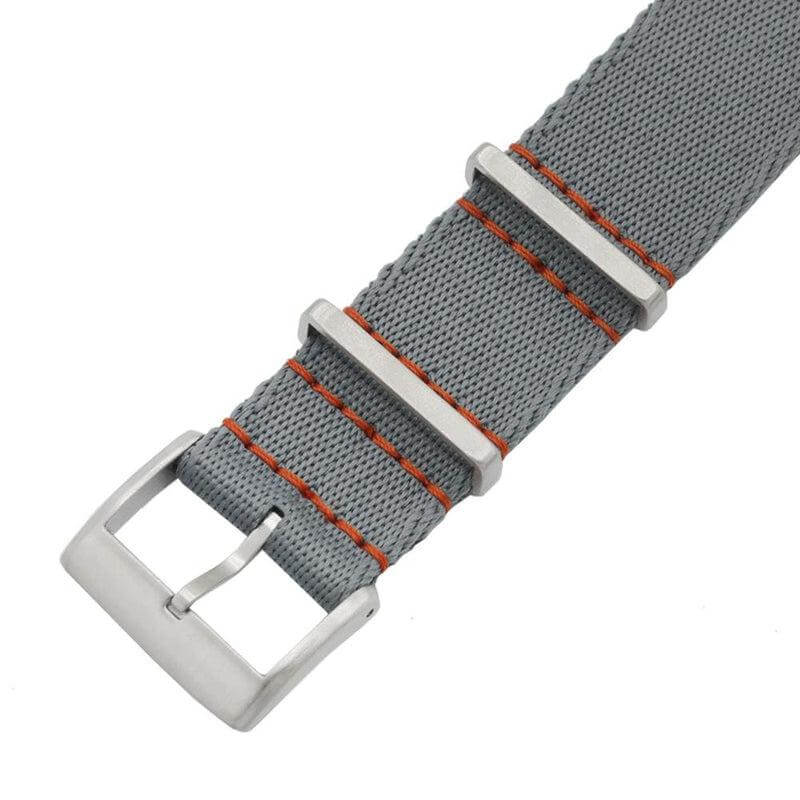 NATO Watch Strap - Grey - Orange Stitches - Military Watch Strap