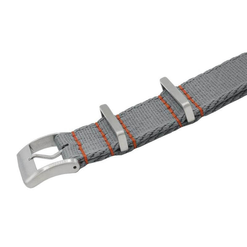 NATO Watch Strap - Grey - Orange Stitches - Military Watch Strap