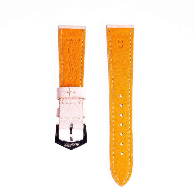 Pink Hammered Calfskin Ecru Stitches Watch strap - Milano Straps