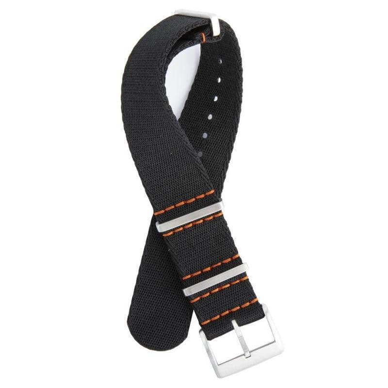 Recycled NATO Watch Strap - Black Orange Stitches - Milano Straps