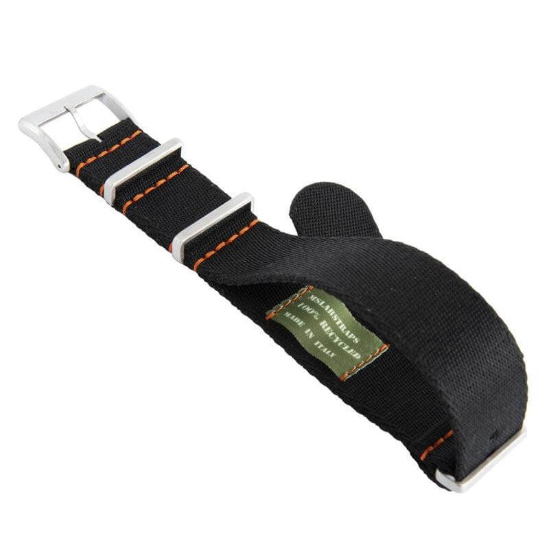 Recycled NATO Watch Strap - Black Orange Stitches - Milano Straps