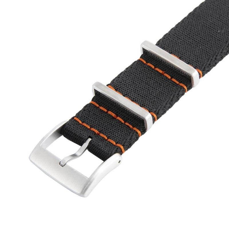 Recycled NATO Watch Strap - Black Orange Stitches - Milano Straps