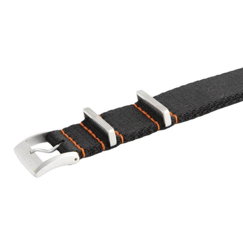 Recycled NATO Watch Strap - Black Orange Stitches - Milano Straps