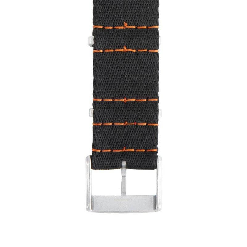 Recycled NATO Watch Strap - Black Orange Stitches - Milano Straps