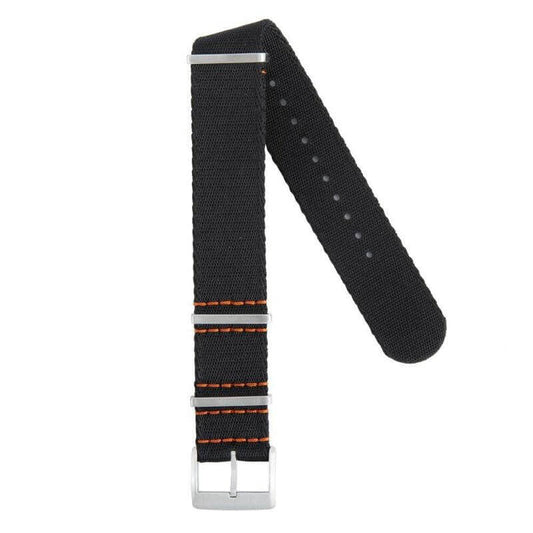 Recycled NATO Watch Strap - Black Orange Stitches - Milano Straps