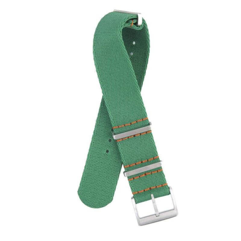 Recycled NATO Watch Strap - Green Orange Stitches - Milano Straps