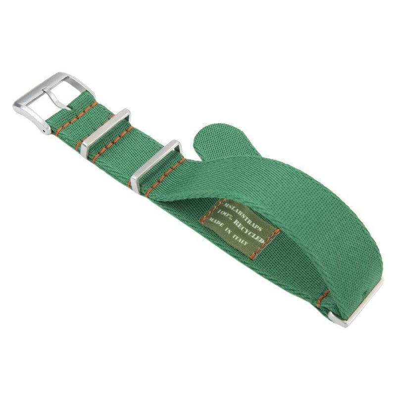 Recycled NATO Watch Strap - Green Orange Stitches - Milano Straps