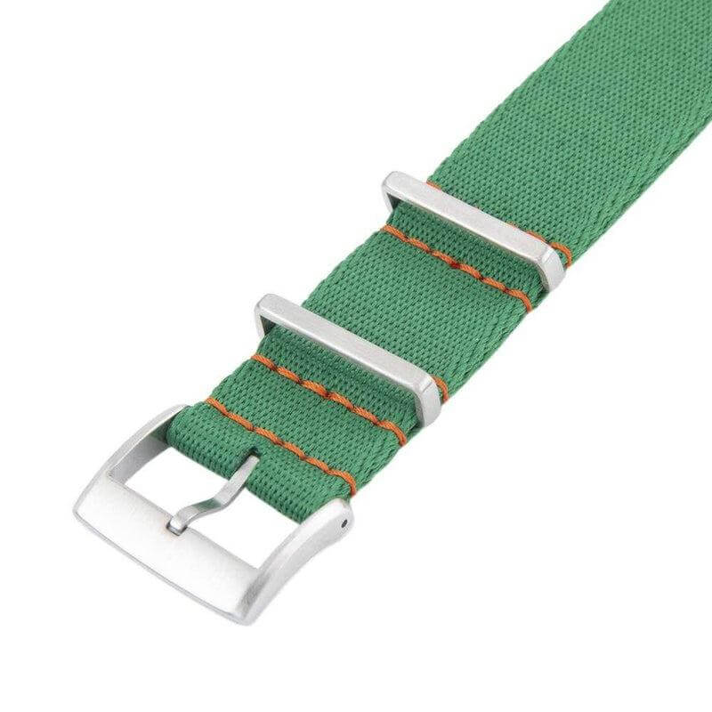 Recycled NATO Watch Strap - Green Orange Stitches - Milano Straps