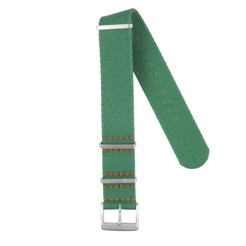 Recycled NATO Watch Strap - Green Orange Stitches - Milano Straps