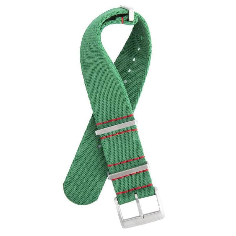 Recycled NATO Watch Strap - Green Red Stitches - Milano Straps