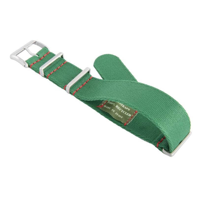 Recycled NATO Watch Strap - Green Red Stitches - Milano Straps