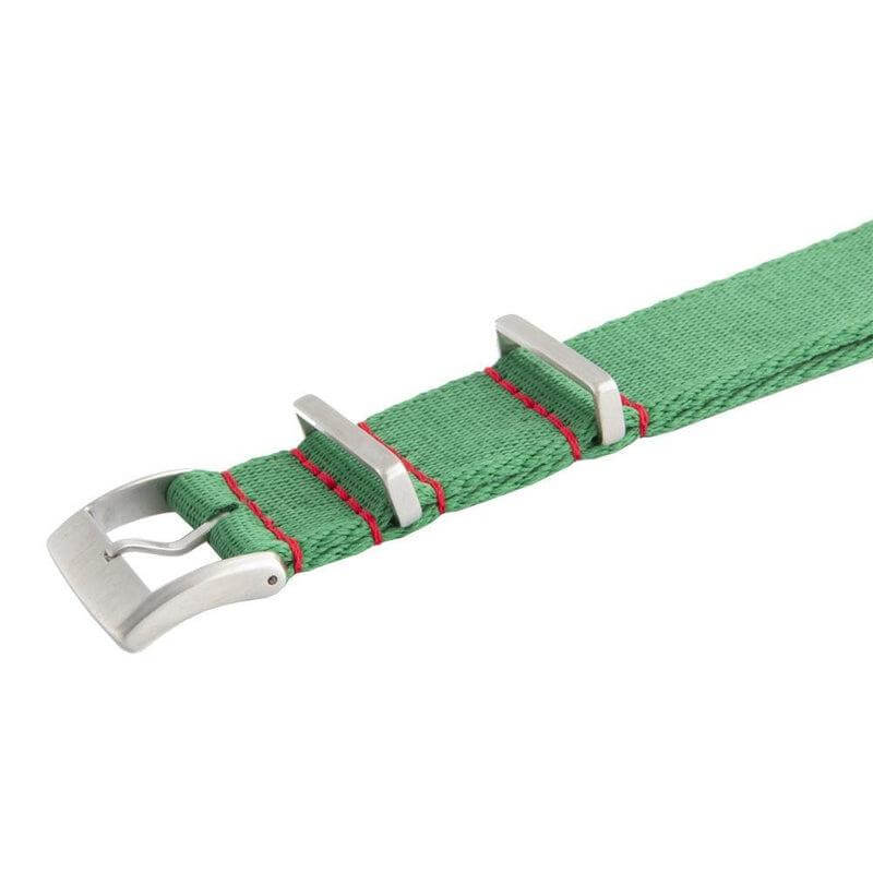 Recycled NATO Watch Strap - Green Red Stitches - Milano Straps