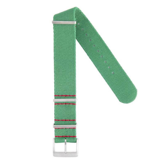 Recycled NATO Watch Strap - Green Red Stitches - Milano Straps