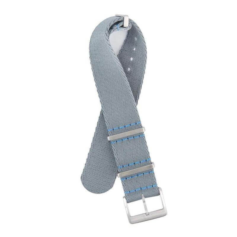 Recycled NATO Watch Strap - Grey Light Blu Stitches - Military Watch Strap