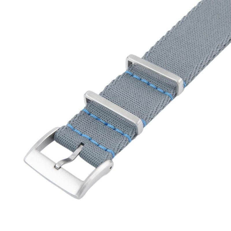 Recycled NATO Watch Strap - Grey Light Blu Stitches - Military Watch Strap