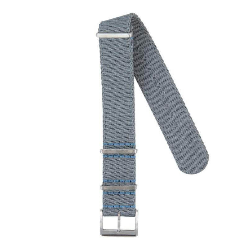 Recycled NATO Watch Strap - Grey Light Blu Stitches - Military Watch Strap