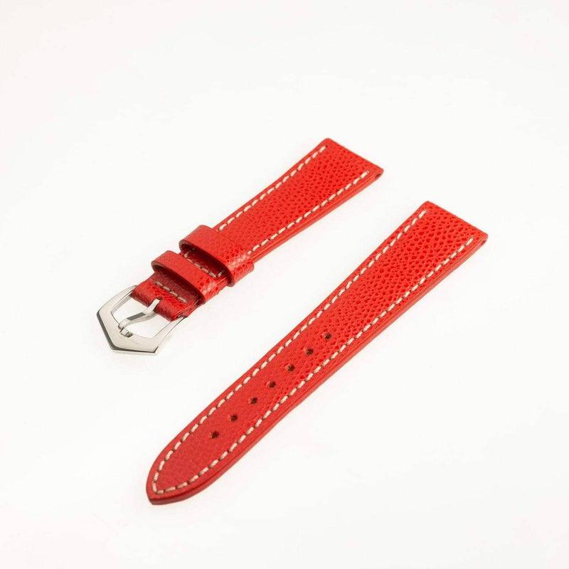 Red Hammered Calfskin Ecru Stitches Watch strap - Milano Straps