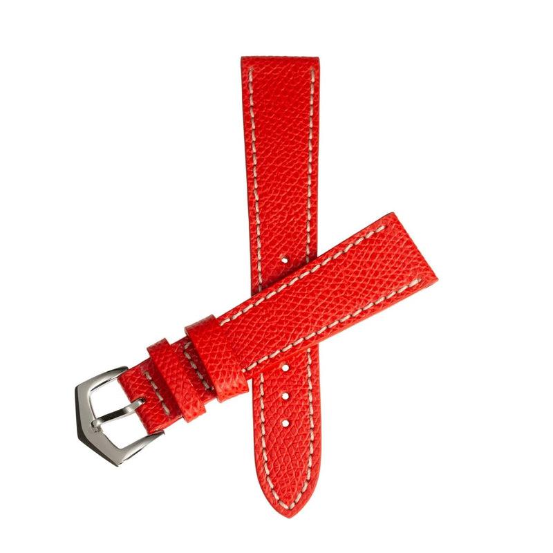 Red Hammered Calfskin Ecru Stitches Watch strap - Milano Straps