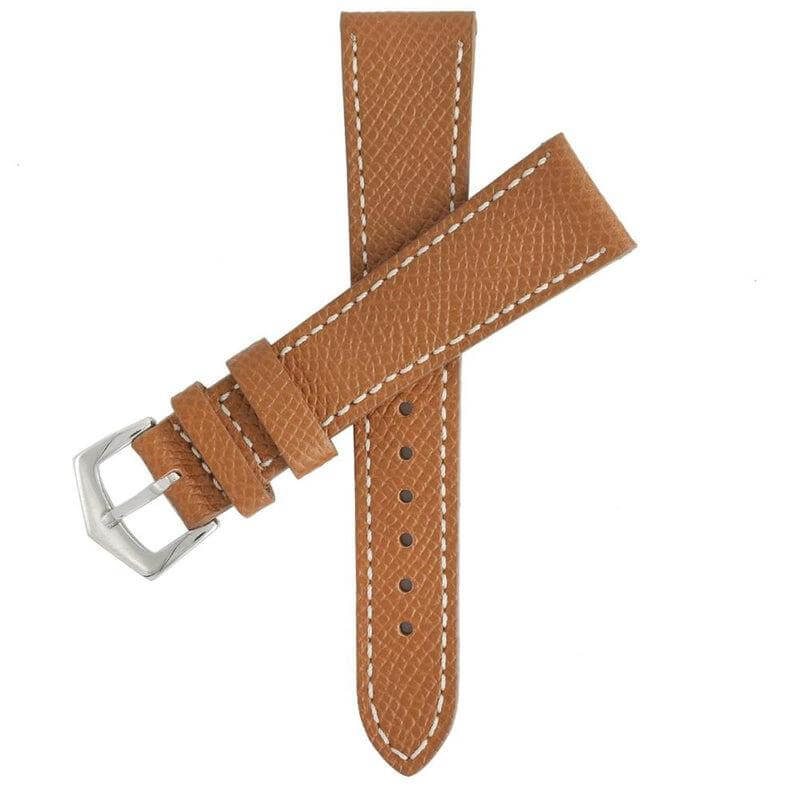 Tan Hammered Calfskin Ecru Stitches Watch strap - Milano Straps