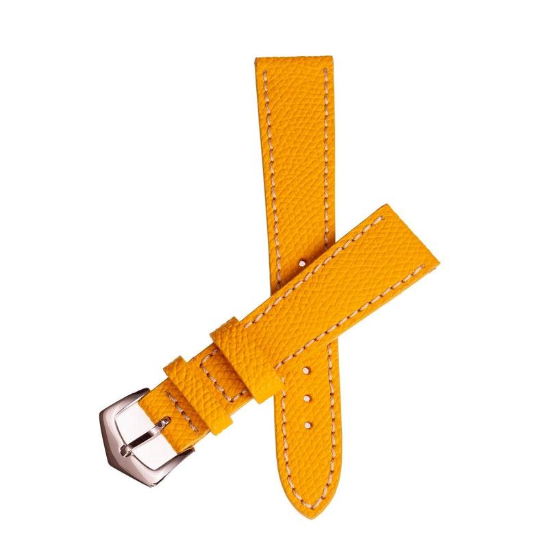 Yellow Hammered Calfskin Ecru Stitches Watch strap - Milano Straps