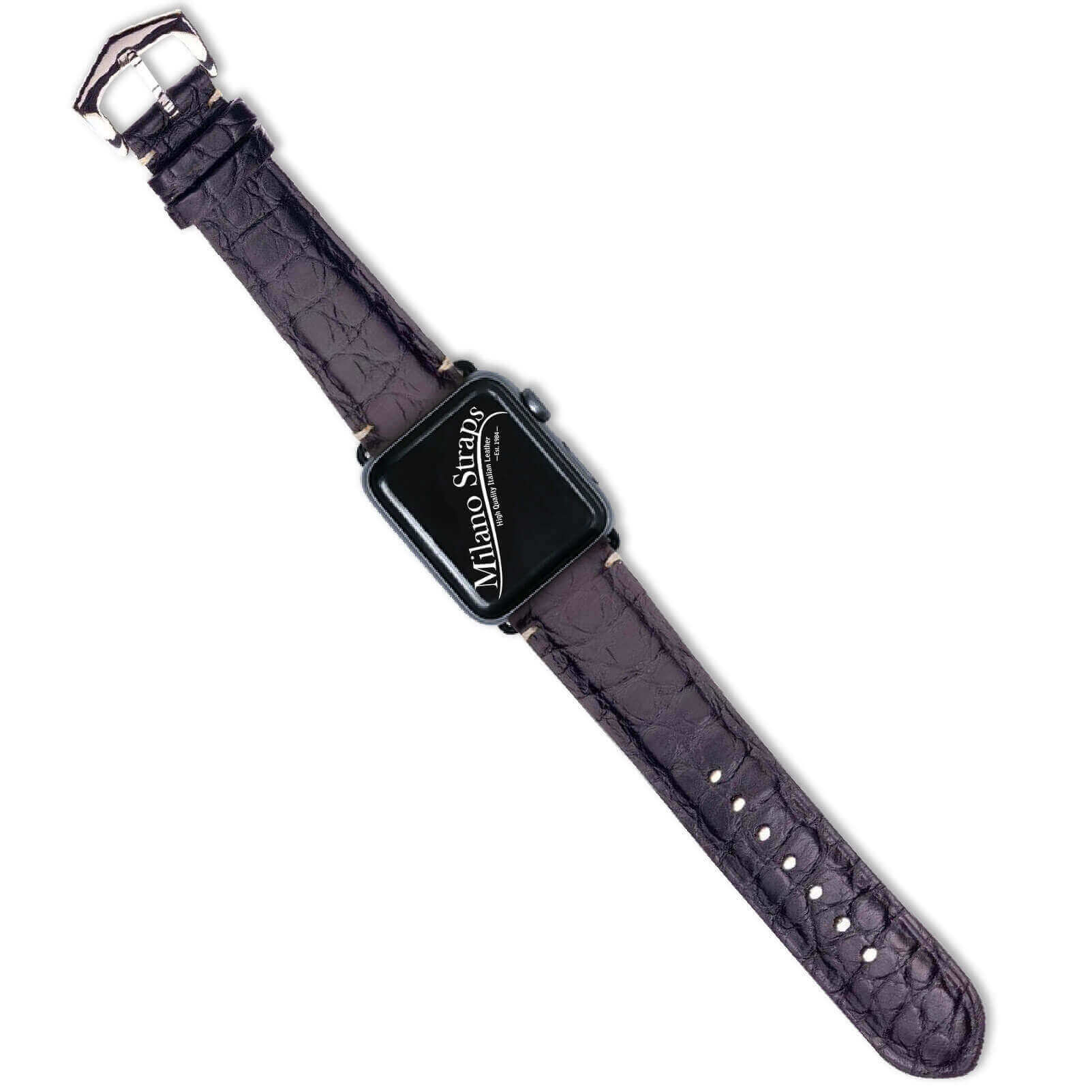 Apple Watch Leather Band ™  Black Alligator Minimal Stitches - Apple Watch Alligator Bands- Milano Straps