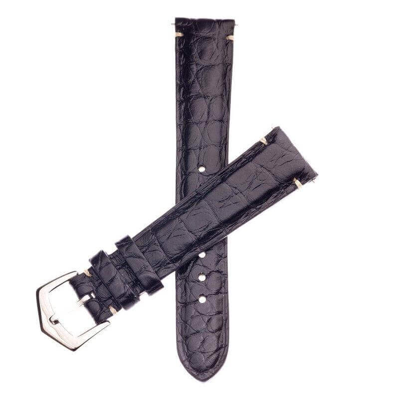 Apple Watch Leather Band ™  Black Alligator Minimal Stitches - Apple Watch Alligator Bands- Milano Straps