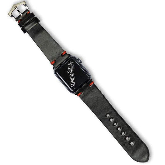 Apple Watch Leather Band ™ Black Cordovan Red Stitches - Apple Watch Leather Straps- Milano Straps