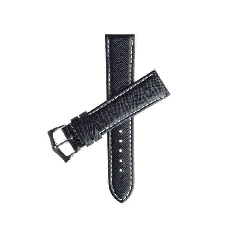 Apple Watch Leather Band ™ Black Saffiano Ecru Stitches - Apple Watch Leather Straps- Milano Straps