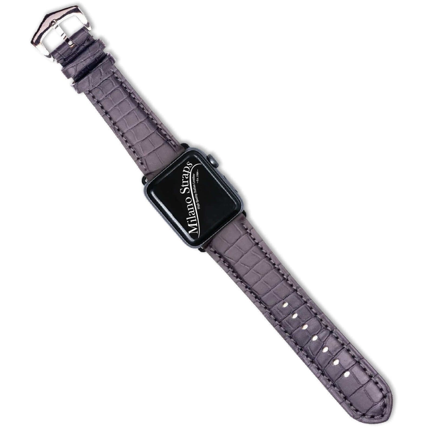 Apple Watch Leather Band ™ Dark Grey Matt Alligator Watch Strap - Apple Watch Alligator Bands- Milano Straps